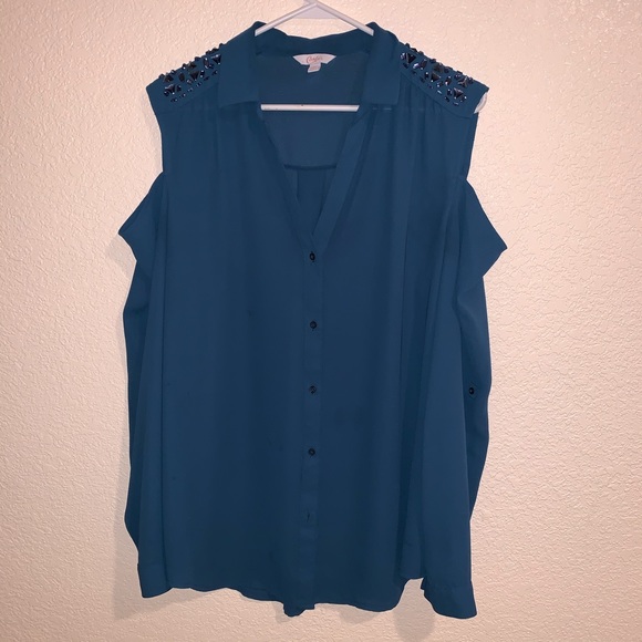 Blue bejeweled button up shirt by candies XL - Picture 5 of 8